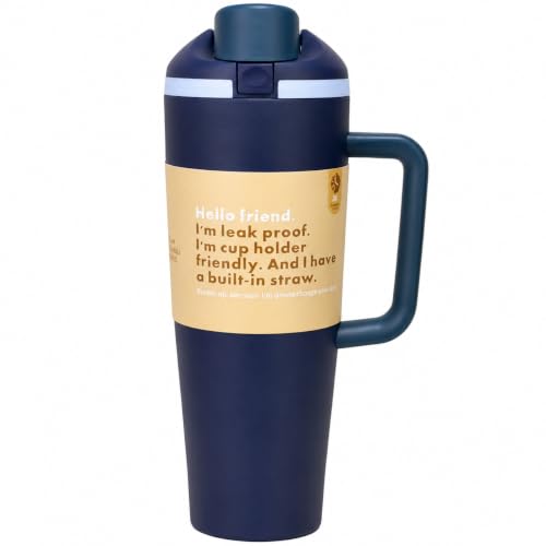 Image of HomeCloud 1200ML Stainless Steel Water Bottle - Double-Wall Vacuum Insulated, Leakproof Straw Lid, BPA-Free Reusable Travel Flask with Two-Way Spout for Gym, Office & Outdoor Use (H Navy)