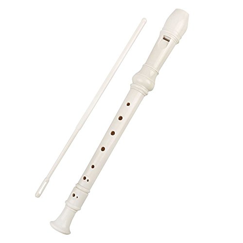 Image of Mr.Power Soprano Recorder ABS Plastic Recorders German Style C Key with Cleaning Rod, Thumb Rest, Fingering Chart, Case Bag (White)