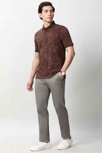 Image of Peter England Men's Cotton Abstract Geometric Print Polo T-Shirt - Casual Wear | Modern & Stylish