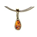 Peso total: 1,2 g Artisana-Schmuck Colgante de ámbar pequeño (sin cadena) con ámbar, engastado en plata de ley 925/000 chapada en oro, Ámbar báltico Plata esterlina chapada en oro, Ámbar