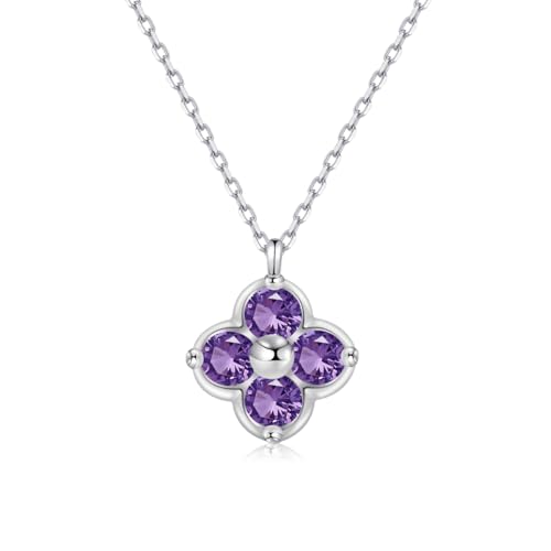 PHNIBIRD Amethyste collier femme argent 925 Porte Bonheur Collier de pierres de naissance de Février Cadeau pour Maman Épouse Fille Meilleure Amie...