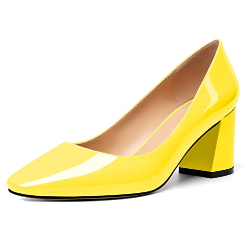 YODEKS Block Heel Slip-on Square Toe Low Chunky Heel Pumps Closed Toe Dress Shoes 2.5 Inch for Women Bride Wedding Evening Party