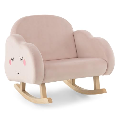 Costzon Kids Sofa, Rocking Chair with Solid Wood Frames, Velvet Fabric, Anti-Tipping Design for Kids Room, Nursery, Preschool, Birthday Gift for Boys Girls, Toddler Furniture Armchair (Light Pink)