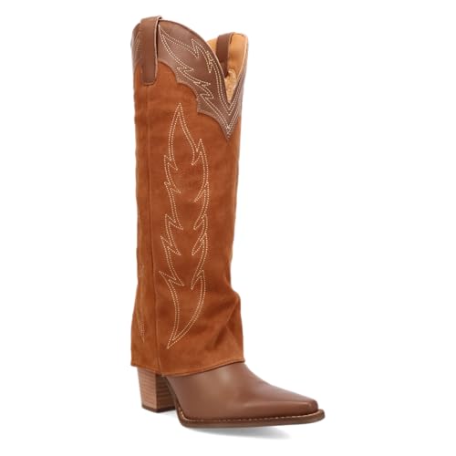 Dingo Brown Wild Horses Women's 16 inch Suede Shaft Snip Toe Western Boots DI2280-BRN