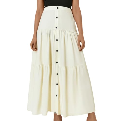 Falda Con Pantalones Holidaya Falda Larga Con Botones Delanteros Para Vacaciones Elegantes Trajes De Playa Falda Blanca Larga Mujer, beige, XXL