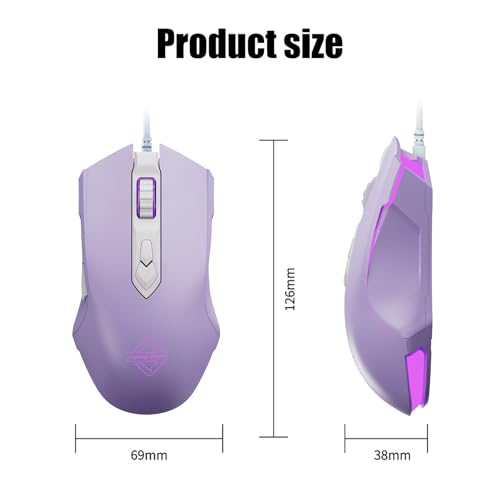 Image of Lomiluskr AJ52 RGB Wired Gaming Mouse, 7 Programmable Buttons, Computer Mice with RGB Lighting, 200-4800 DPI Adjustable, for PC /Laptop (Purple)