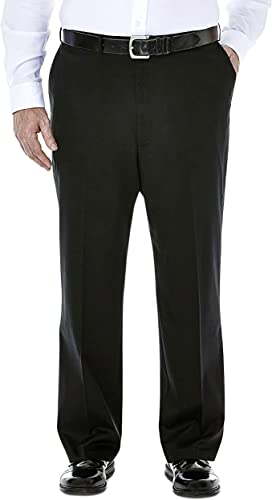 Haggar Men's Premium No-Iron Expandable-Waist Plain-Front Pant (Black, 46x29)
