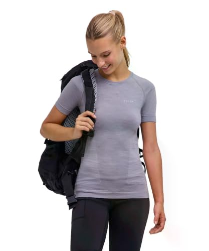 T-shirt laine de mérinos FALKE femme pour randonnée et running en plein air gris