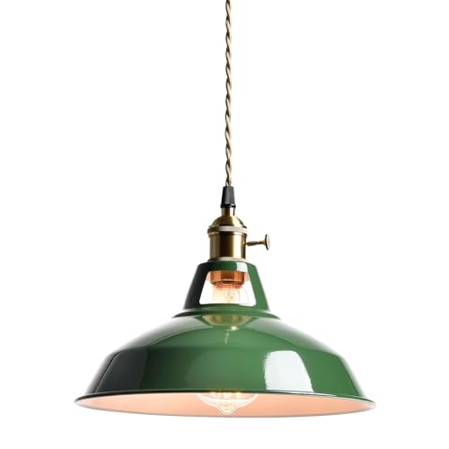 CLAXY Macaron Green Pendant Lights Metal Barn Kitchen Island Pendant Light Fixture Adjustable Hanging Ceiling Light for Dining Foyer Loft Bar Coffee Restaurant