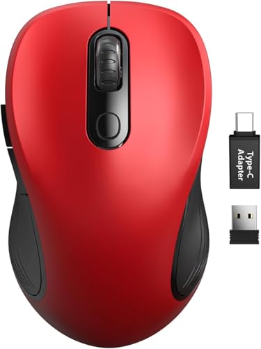 Image of Trueque Wireless Mouse for Laptop, Ergonomic 6-Button Mouse, Red | 2.4GHz USB receiver, back /forward buttons, 3 adjustable DPI levels, silent clicks, USB-C adapter, Windows /Mac /Chrome OS /Linux