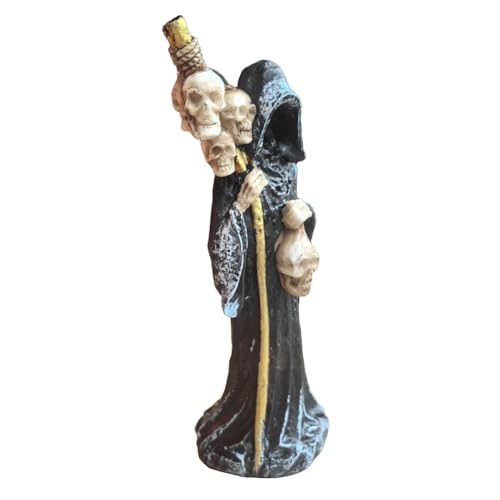 Qusedwey Estatua de la Santa Muerte de Pie, Figura Decorativa de Muerte, Estatua de la Parca Sosteniendo una Calavera, Altar de Halloween