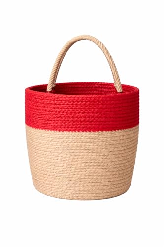 Image of JASMEY HOMES Wall Hanging Jute Basket for Vegetables /Newspaper Storage Box for Home /Milk Basket for Main Door Hanging (Red)