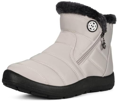 Image of Eagsouni Snow Boots Womens Winter Ankle Boots Ladies Warm Fur Lined Booties Thickening Shoes Zip Flat Sneakers Outdoor Booties