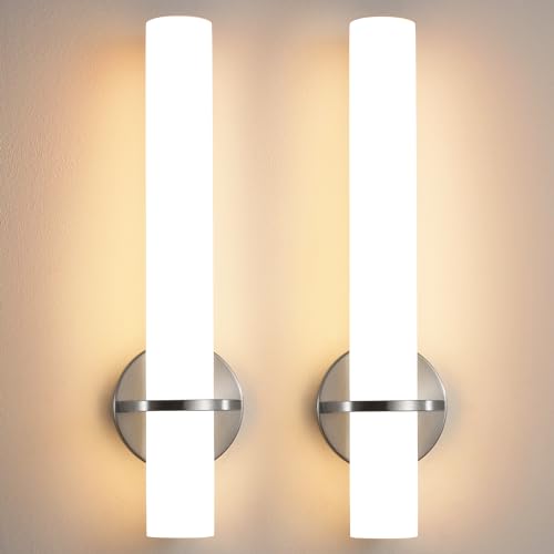 Image of AIJIASI Brushed Nickel Bathroom Sconces Wall Lighting 18W LED Dimmable Vanity Light Fixture, 2700K-5000K Indoor Modern Wall Light Fixtures for Bedroom Living Room Mirror Hallway Porch 18 inch