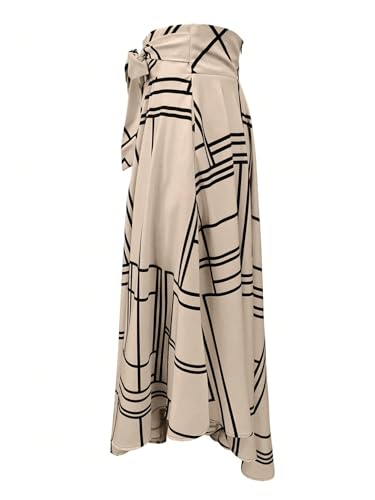 Milumia Women's Geo Print Bow Tie Belted Skirt Split Thigh Ruffle Flowy Long Skirts2