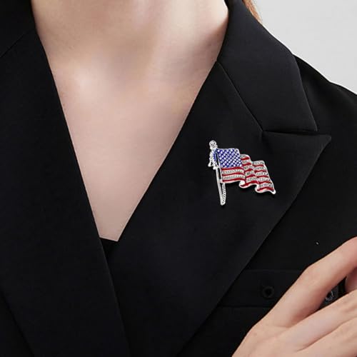 Image of Enamel Brooch Pin For Women Men, Vintage American Flag Crystal Lapel Pin, Christmas Brooch Suit Dress Clips Accessory Gift
