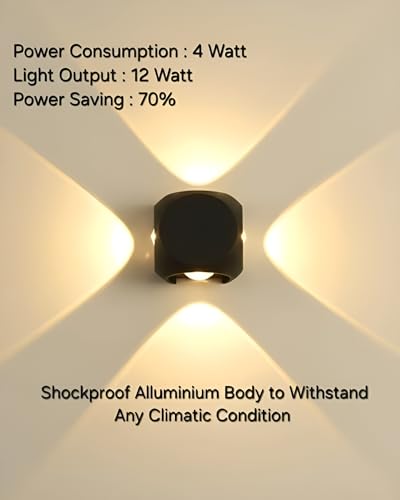 Image of 4-Way Warm White Decorative Lamp | 4W LED Up Down Wall Light | IP65 Waterproof & Shockproof Aluminium Body | Elegant Indoor & Outdoor Wall Sconce for Home Decoration