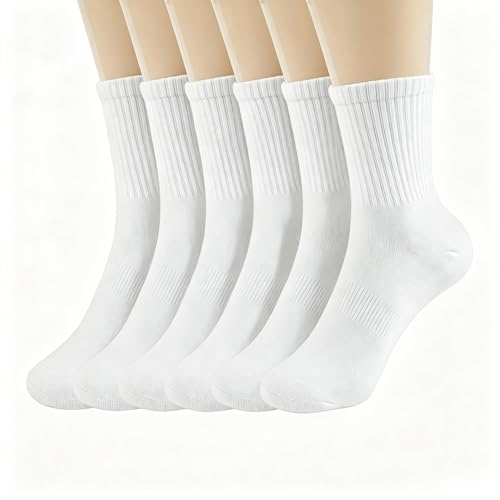 ManGeYa Women's Breathable Casual Mid Tube Socks, White, Large, 6 Pairs - image 1