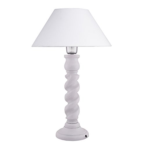 Image of Homesake Classic Twister Wooden Table Lamp with Fabric Shade | Handcrafted Bedside Lamp with E27 Holder| Bulb Included |Warm Light Night Lamp for Bedroom, Living Room, Study & Home Decor, White