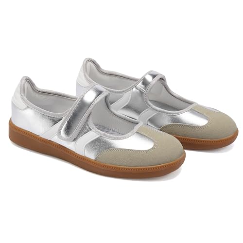 Image of Mary Jane Sneakers for Women Slip on Ballet Flats Walking Retro Sneakers | Round Toe Mary Jane Shoes,Hook and Loop,Lightweight Footwear,Women Fashion Sneakers for Walking, Travel, Workout, Daily Wear