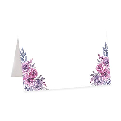 Andaz Press Lavender Watercolor Florals Table Tent Place Cards for Wedding, Seating Name Place Cards 56-Pack, 2 x 3.5 Inches Seat Placement Cards Blank Place Cards for Table Settings Name Cards