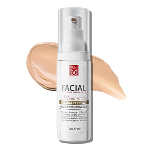 Tinted Sunscreen for Face SPF 60, Face Sunscreen SPF 60, Tinted Moisturizer for Sensitive Skin, Tinted Daily Facial Suncream, Light & Breathable, Non Greasy, Natural Coverage, 1.23 oz