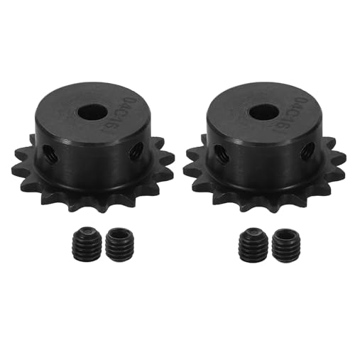 uxcell 2 Pcs #25 Chain Roller Sprocket 6.35mm Bore, 16 Tooth C45 Carbon Steel ANSI #25 Roller Sprocket Round Hole with Set Screws for ISO 04C Chain