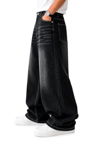 KULAKAS Men's Black Baggy Wide Leg Jeans - Image 4