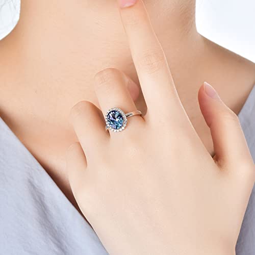 Vemaza Color Change Alexandrite Ring Sterling Silver Princess Diana Kate Middleton Inspired Halo Oval Cocktail Ring For Women (6) #TOP4