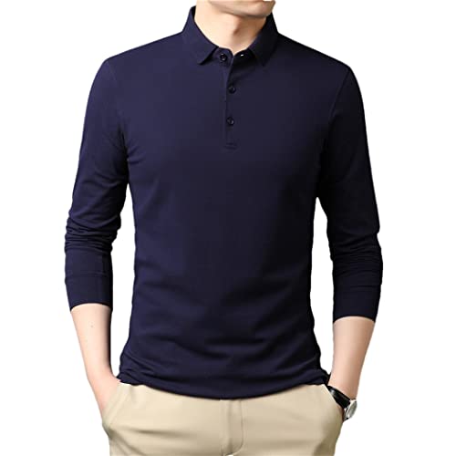Polo homme manches longues bleu marine en coton taille L