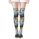 WOEZKEX Over Knee Thigh Socks Knee-High Warm Stocking Women Boot Sock Leg Warmer High Socks for Daily Wear, Cosplay (Deer Hunting Elk Wildlife)