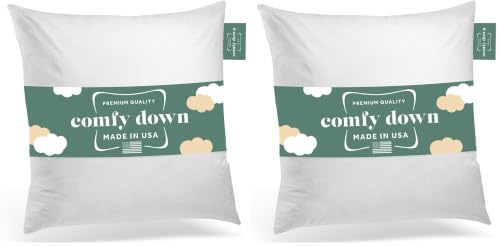 Image of ComfyDown 20x20 Throw Pillow Insert, Down & Feather Fill, 100% Cotton Cover, Made in USA - Premium Soft Decorative Pillow Form Sham Stuffer for Bed, Sofa & Couch (Pack of 2)