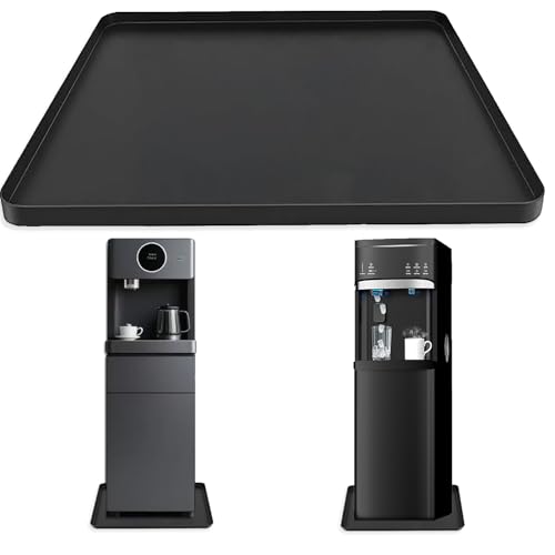 Water Cooler Mat, 24x16 Inch Silicone Drip Tray with Raised Edge, Non-Slip Appliance Protector Pad for Hardwood Floors & Carpets, Kitchen, Pet Feeding Area, Door Entry - Easy Clean (Black)