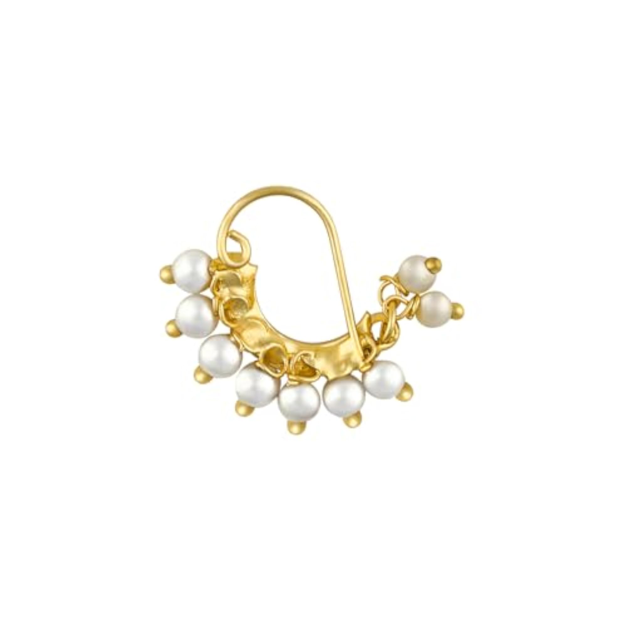 Women's Hamsini Pearl and Green Stone Nosepin, Elegant Design