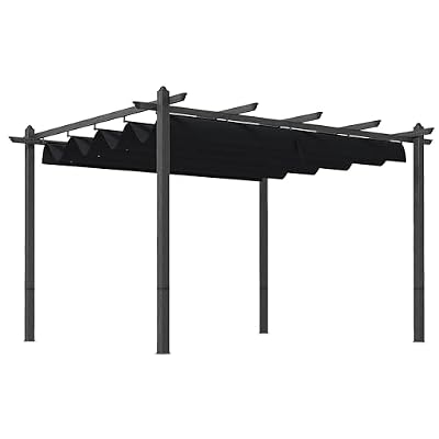 Outsunny 10' x 12' Retractable Pergola Canopy, Wood Grain Aluminum Pergola, Outdoor Sun Shade Shelter for Grill, Garden, Patio, Backyard, Deck, Gray