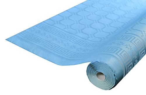 Pro Nappe - Réf R482539I - Nappe jetable papier damassé en rouleau de 25 M de long X 1,18 M de large - Papier damassé au motif universel chic et classique - 83 couverts - Couleur bleu turquoise