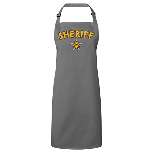 Tablier cuisine gris Sheriff pour homme et femme motif étoile Police Far West