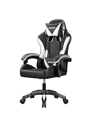 VitaForge Fauteuil Gaming, Fauteuil Informatique Ergonomique Style Racing à Dossier Haut avec Appui-Tête et Support Lombaire Réglables, Fauteuil de Bureau Pivotant en Cuir PU pour Adultes