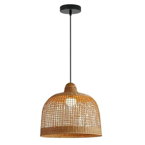 Suspension en bambou beige 35cm panier rotin lustre vintage