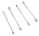 Modern Elements Mens 4 Piece Collar Bar Pin Set - Silver Tone Brass Barbell Screw On End