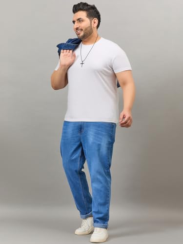 Image of Style Quotient Men Plus Size Black Tapered Fit Mid Rise Stretchable Jeans