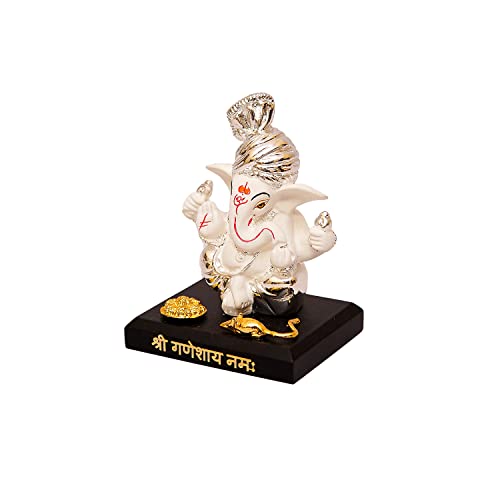 Image of Resin Ganesha Statue - Premium Ganpati Idol Decorative Showpiece Murti for Pooja Temple Home Entrance Decor Diwali Gift White Silver (2.5X2X3 Inch)