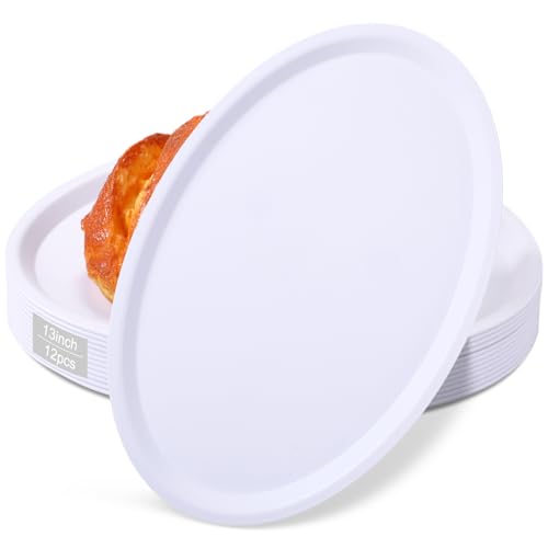 Rtteri 12 Pcs Extra Large White Plastic Oval Serving Platters Trays for Serving Food Party 13 Inch Reusable Heavy Matte Textured Oval Dinner Plate Dishes for Entertainment Restaurant Turkey