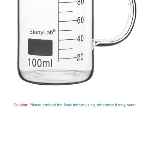 Image of stonylab Glass Beaker with Handle, Borosilicate Glass Graduated Low Form Griffin Beaker with Handle and Pouring Spout, 100 ml