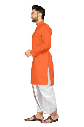 Image of UNIQUE MOMENTS Men's Cotton Dhoti Kurta Set with Full Sleeves Solid Pattern Modern Style and Mandarin Collar Neck | Perfect for Puja & Celebrations