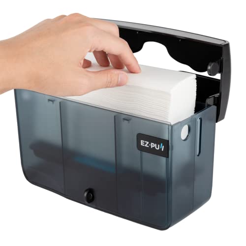 Image of EZbrnd Countertop SLIMFOLD Hand Towel Dispenser for Kitchen /Bathroom /Office /RV /Airbnb, Guest Towel Holder, Pearl Black