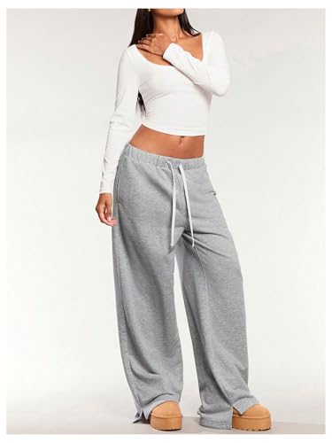 SHENHE Women's Low Rise Wide Leg Sweatpants Baggy Pants Drawstring Workout Lounge Pants with Pockets4