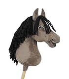 Pomo de ratón Hobby Horse marrón grande, con melena larga y suave negra perfecta para crear hermosos peinados. Flecha blanca en el hocico.