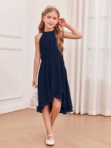 Chiffon Flowy Dresses Flower Girls Asymmetrical with Ruffles Sleveless Swing Party Gowns A-Line Dress…4