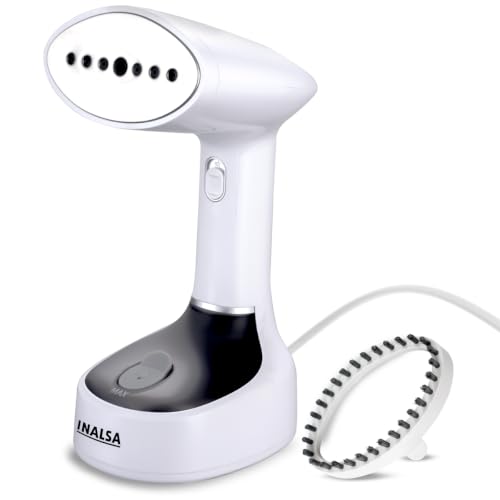 Image of INALSA TravelPress 1500W Garment Steamer for Clothes|180ml Water Tank|Stainless Steel Steam Head|20g /min Continuous Steam|360 Swivel Cord|Fast Heat Up|Portable Handheld Fabric Steamer 1 Year Warranty
